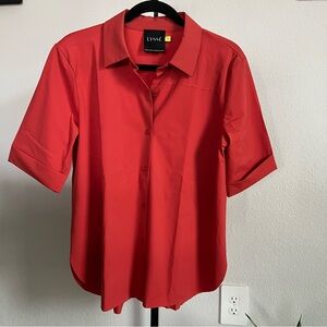 Lysse Vibrant Coral Button-Up Blouse Josie Short-Sleeve / Neiman Marcus Size M